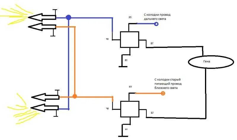 Подключение фар дальнего света Как подключить дальний свет