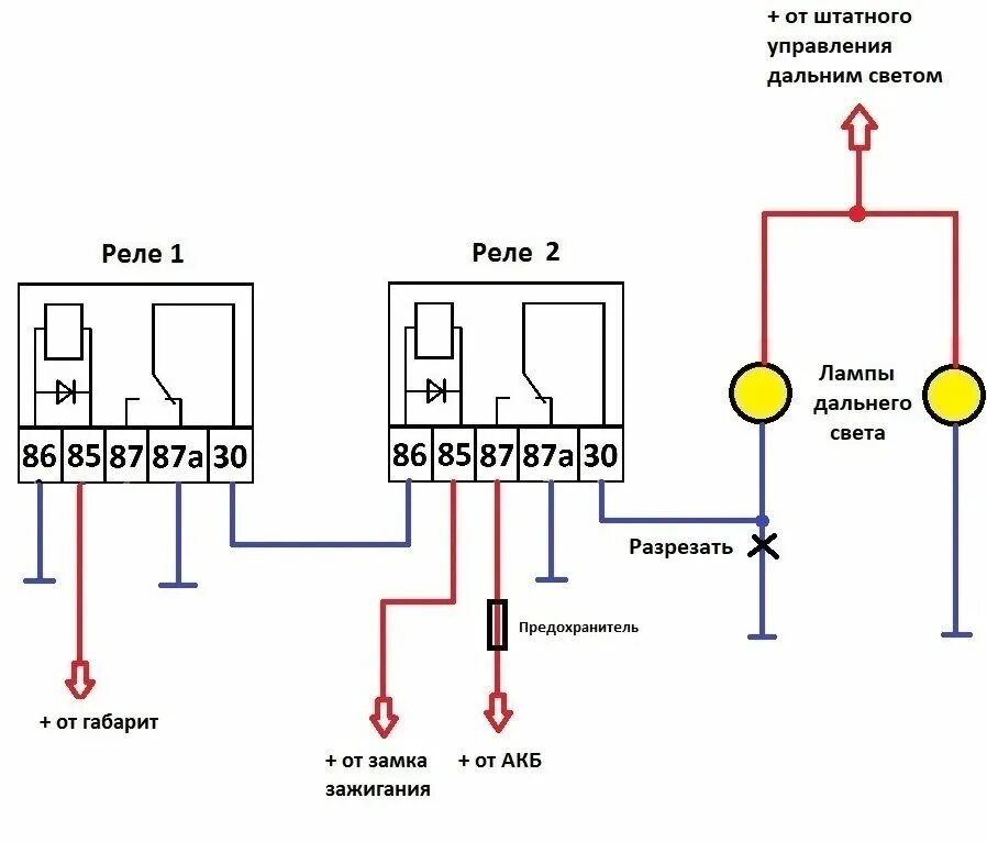 Подключение фар дальнего света Схемы ДХО из дальнего света