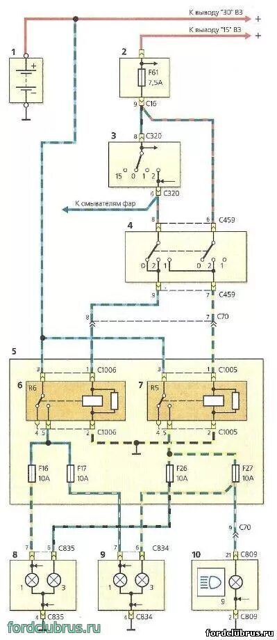 Подключение фар форд фокус Схема включения освещения Форд Фокус 1