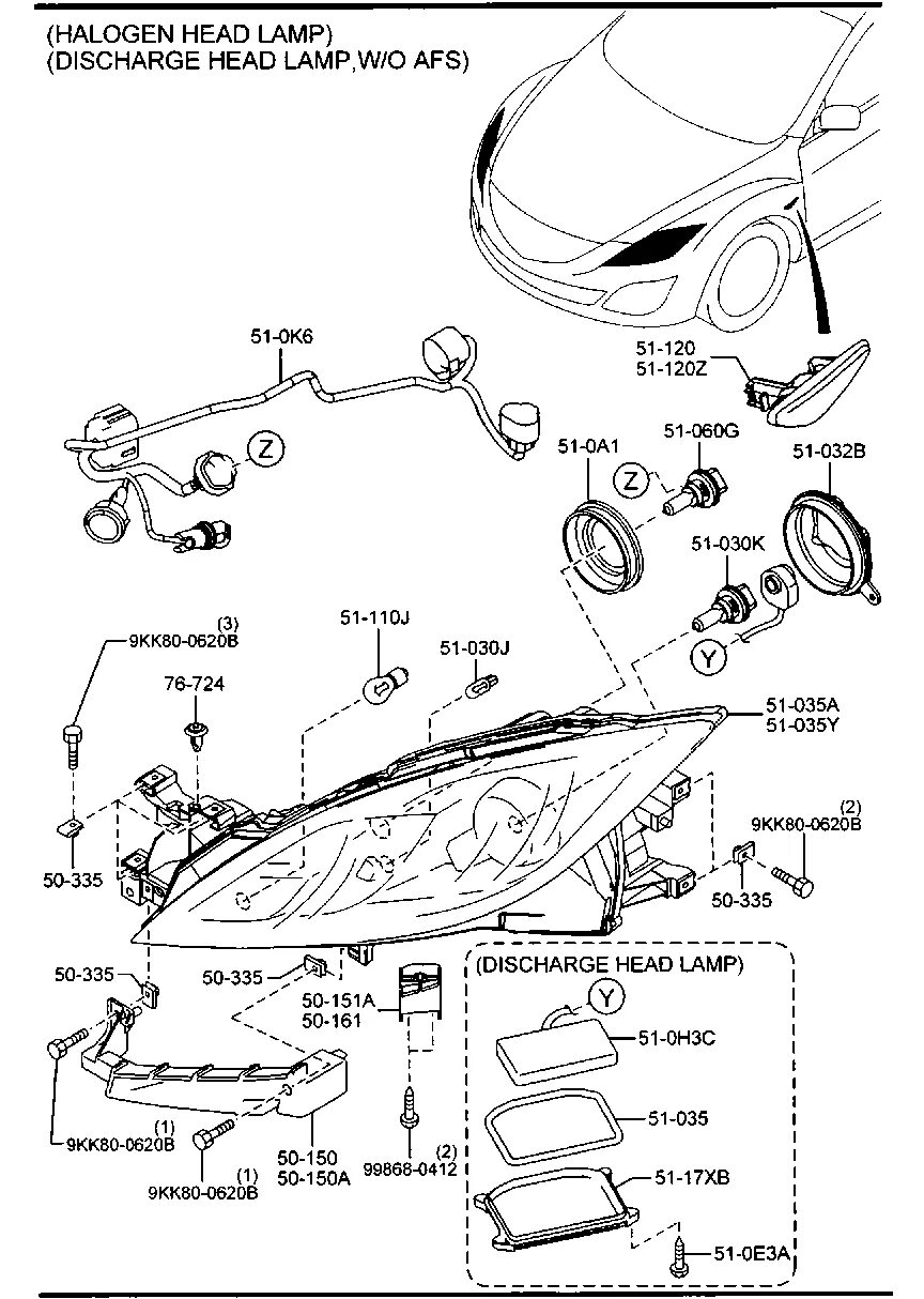 Подключение фар мазда 6 Mazda MAZDA6 2009 г.в.: HEAD LAMPS