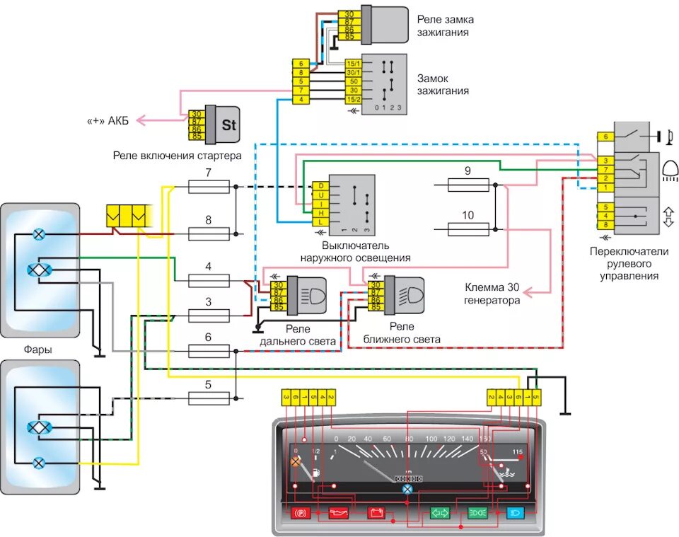 Подключение фар ока Электрическая схема цепей фар ВАЗ-11113 - Lada 11113 Ока, 0,8 л, 2001 года элект