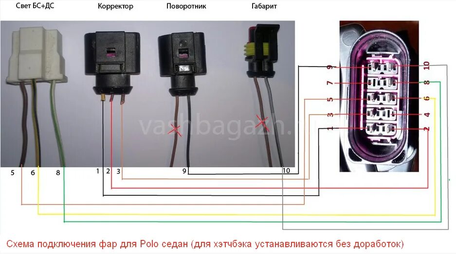 Подключение фар поло седан Передние фары Superlux Фольксваген Поло седан 2009-2020, LED, ДХО, а:MF-HL-00076