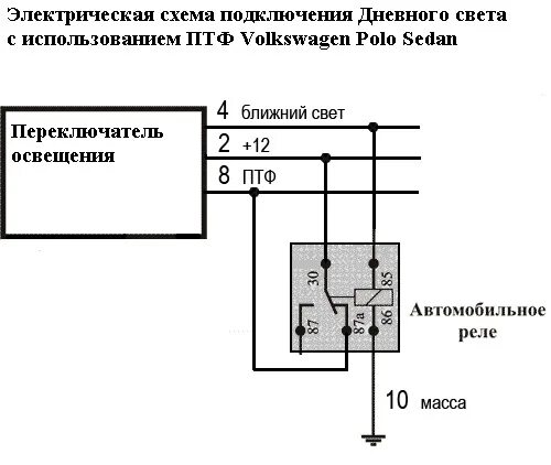 Подключение фар поло седан Противотуманки в качестве дневных ходовых огней. - Volkswagen Polo Sedan, 1,6 л,