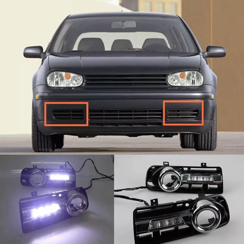 Подключение фар с противотуманными фарами гольф 4 2pcs White Led Daytime Running Light Drl Fog Lamp For Volkswagen Golf 4 1999 200