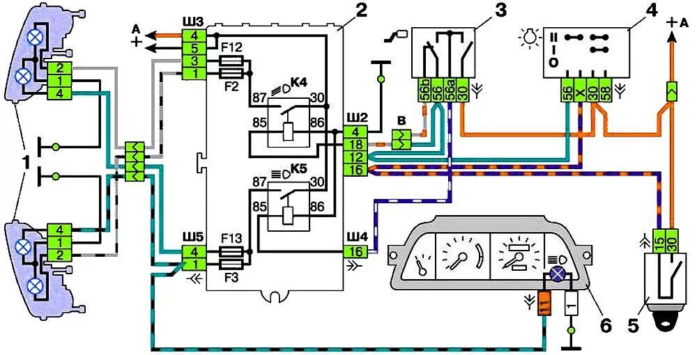 Подключение фар ваз 2110 Подключение поворотников ваз 2110