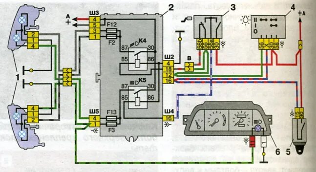 Подключение фар ваз 2115 Схемы подключения блок-фар с однонитиевыми лампами ближнего света автомобилей се