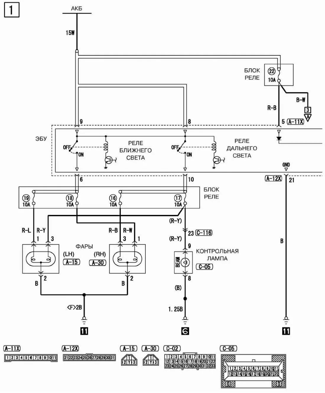 Подключение фары аутлендер Headlights (Mitsubishi Outlander 1, 2003-2008) - "Electrical circuits" Mitsubish