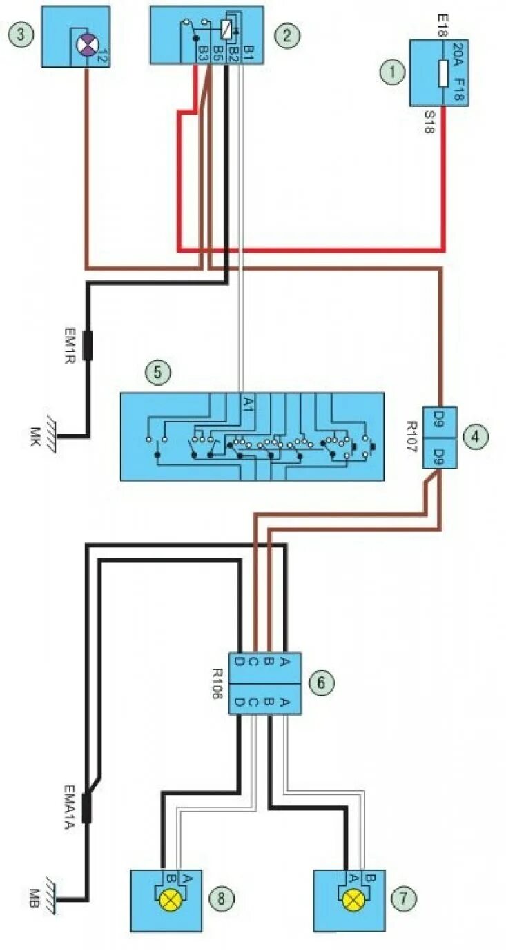 Подключение фары рено меган 2 Схема фар, габарытаў пярэдніх і задніх (Рэно Сімбол 2, 2008-2013, бензін) - "Эле