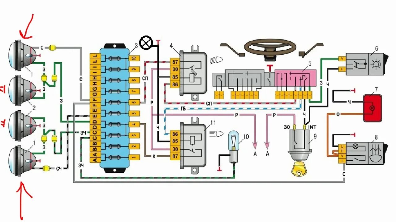 Подключение фары ваз БЛИЖНИЙ И ДАЛЬНИЙ СВЕТ ФАР ЭЛЕКТРОСХЕМА С ПОЯСНЕНИЯМИ - YouTube