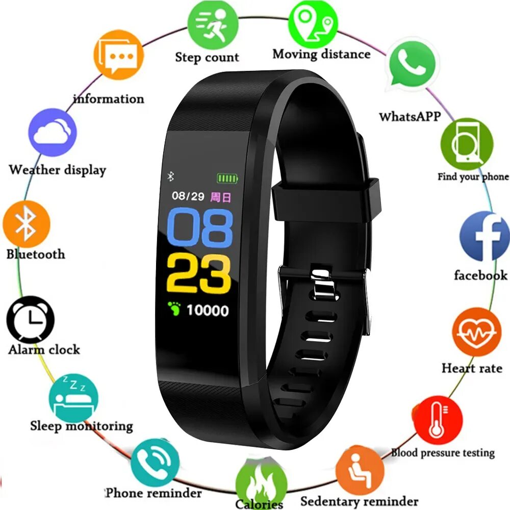 Подключение фитнес часов к телефону 115Plus Smart Wristband Heart Rate Monitor Bracelet Fitness Tracker Color Screen