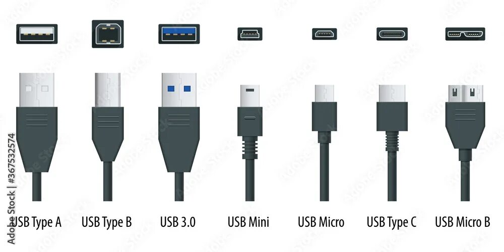 Подключение флешки к type c телефону Flat black usb types port plug in cables set with realistic connectors. Connecto