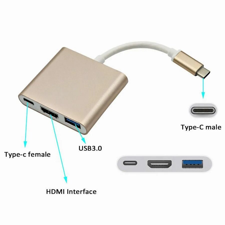 Подключение флешки к type c телефону Адаптер AV Multiport 3 in 1 USB-C to HDMI + USB3.0