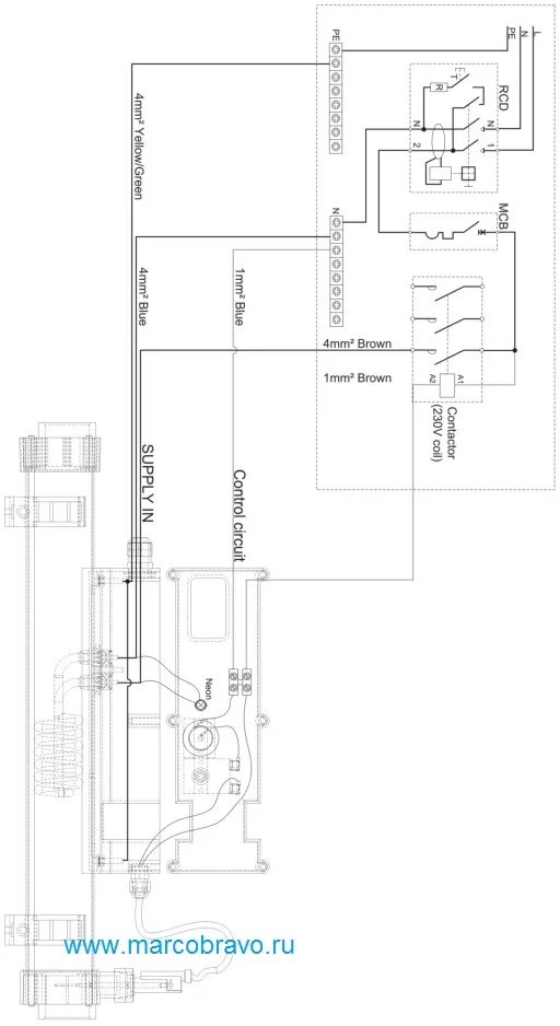 Подключение flowline 2 Электронагреватель Elecro 803B 3 kw 230v MarcoBravo