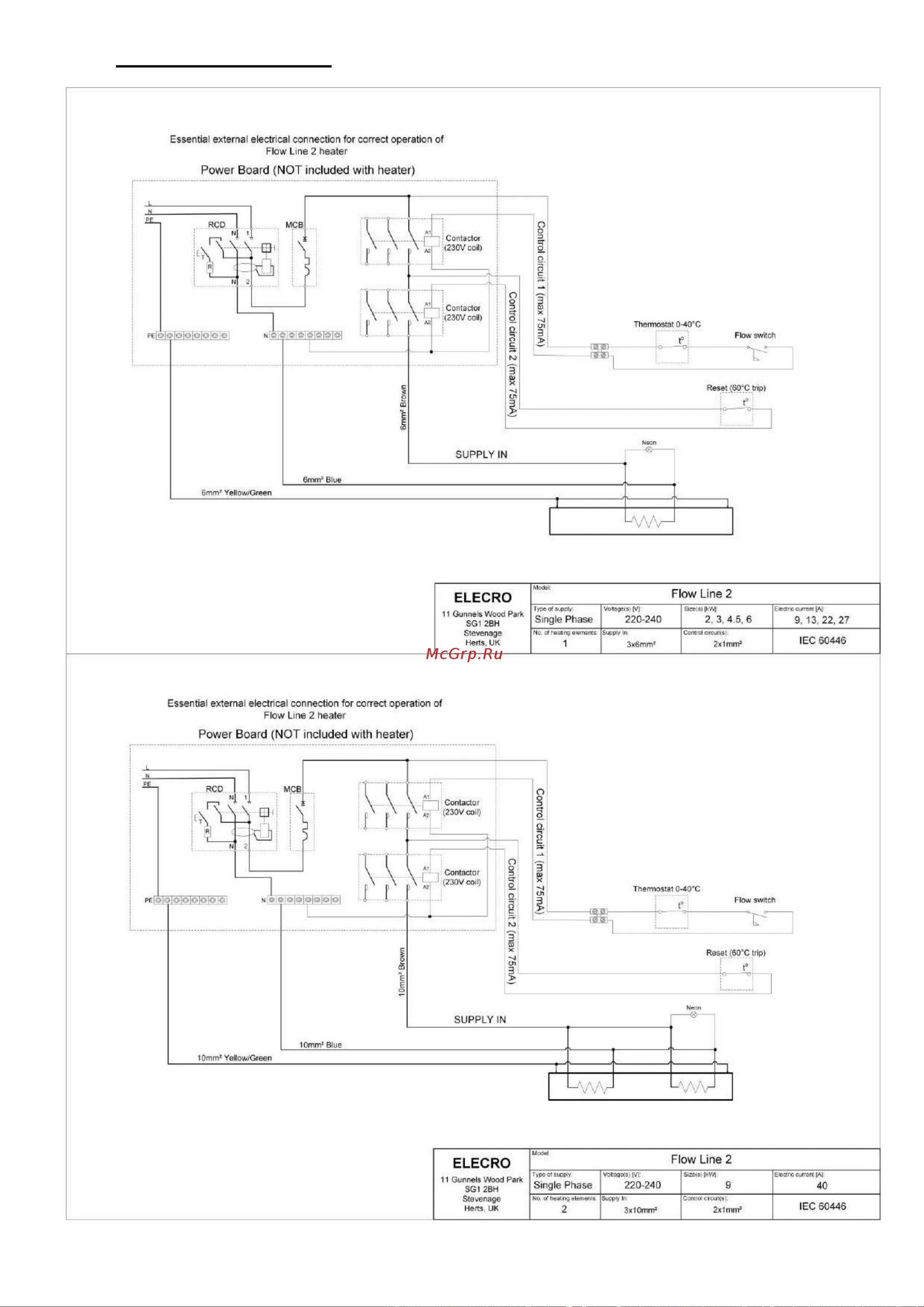 Подключение flowline 2 Elecro Flowline 2 Titan 6кВт 13/16 Схема проводки