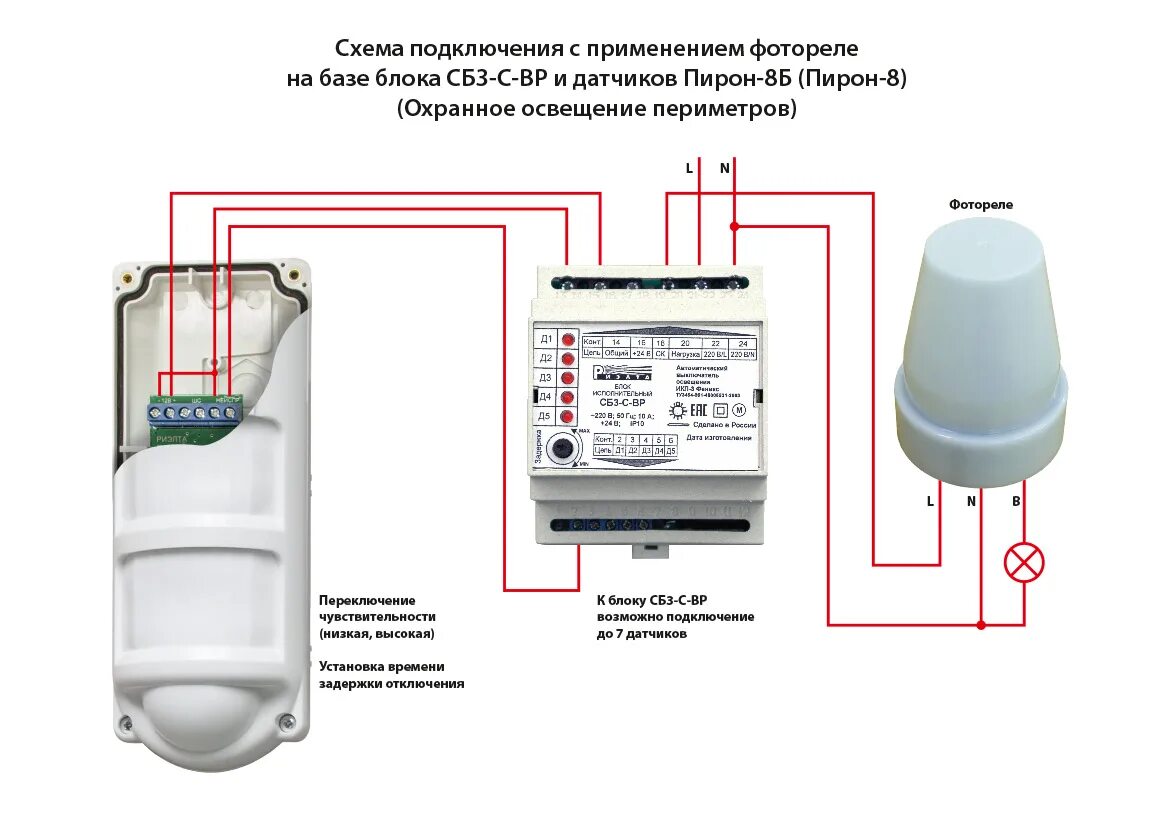 Подключение фонаря через фотореле схема Охранное освещение. Система управления светом на территории