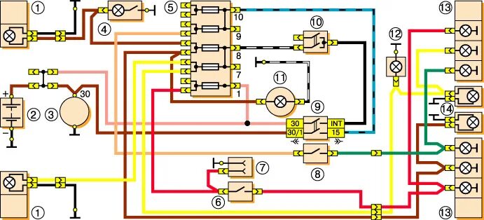 Подключение фонаря ваз 2106 Наружное освещение, лампы сигнала торможения, противотуманного света и заднего х