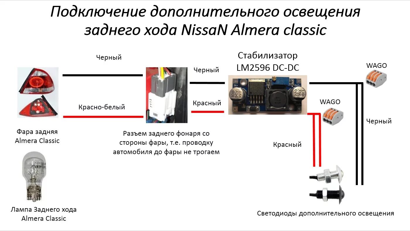 Подключение фонаря заднего хода Дополнительное освещение заднего хода ч.2 - Nissan Almera Classic (B10), 1,6 л, 