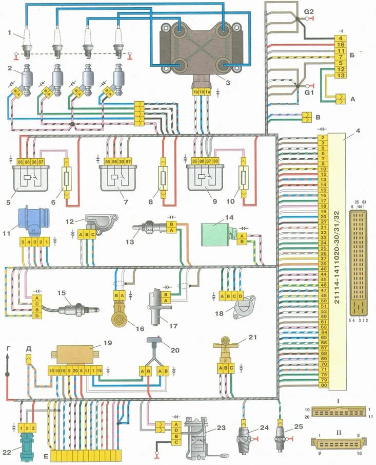 Подключение форсунок ваз 2114 схема Ignition and engine management repair Lada Kalina 1 (sedan, VAZ-1118; 2004-2013)