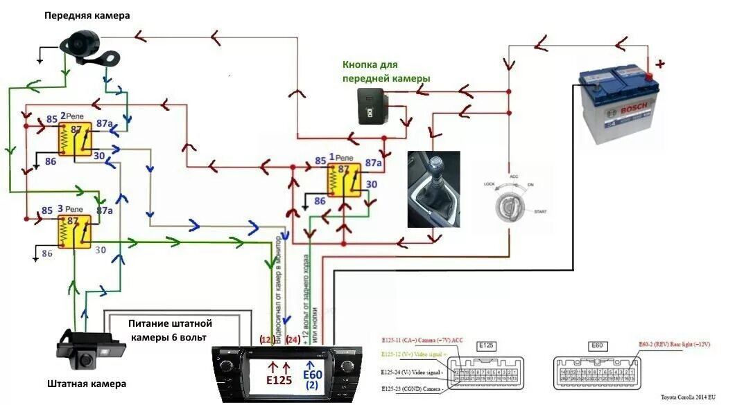 Подключение фронтальной камеры teyes Штатное ГУ Touch 2. Блок навигации Harman High Module. Установка. - Toyota Corol