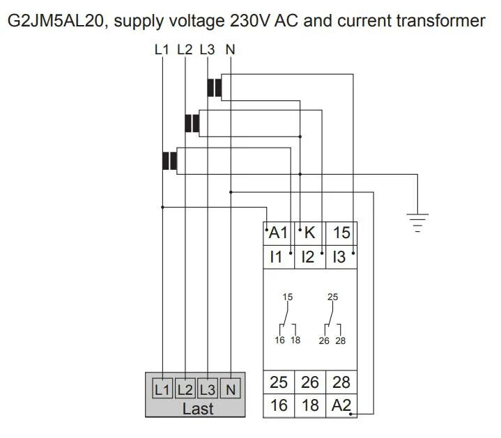 Подключение g 1 2 Реле контроля тока трехфазное G2JM5AL20 24-240V AC/DC (2390801) TELE купить