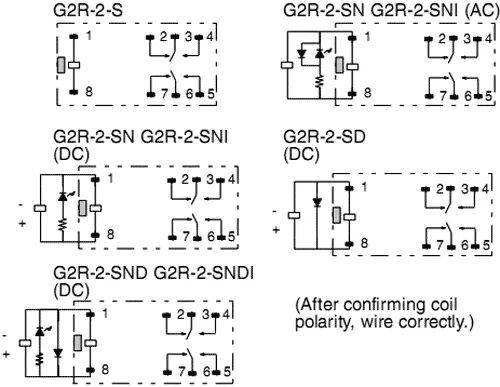 Подключение g 1 2 G2R-2-S 48VAC (S) OMRON - Rele: sähkömagneettinen DPDT; Ukelan: 48VAC; 5A/250VAC