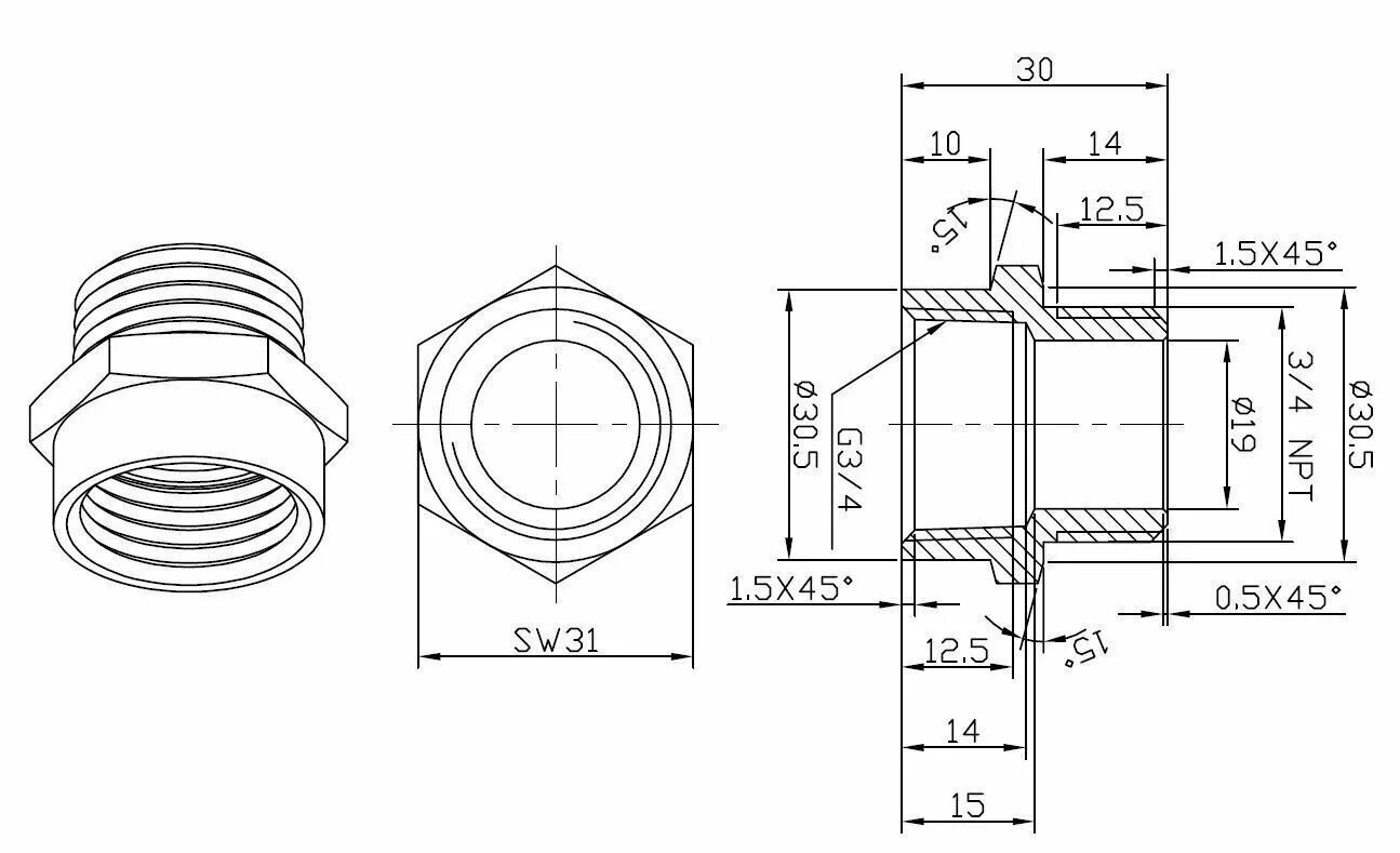 Подключение g1 2 размеры 3/4" BSP to 3/4" NPT Thread Adaptor UK Thread to American Convert eBay