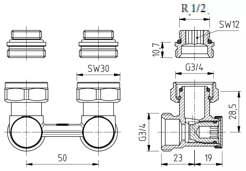 Подключение g1 2 размеры Узлы подключения Herz - 3000 угловые G1/2хG3/4" с переходниками. Цены, отзывы, о