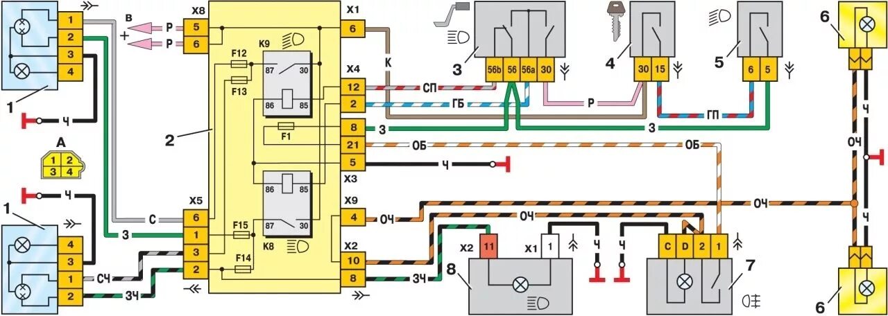 Подключение габаритов ваз 2109 Схема габаритных огней и ближнего света - DRIVE2