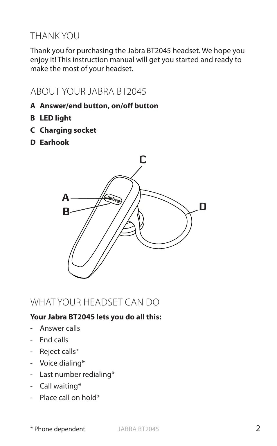 Подключение гарнитуры jabra к телефону через bluetooth Ad b c, English Jabra BT2045 User Manual Page 3 / 14