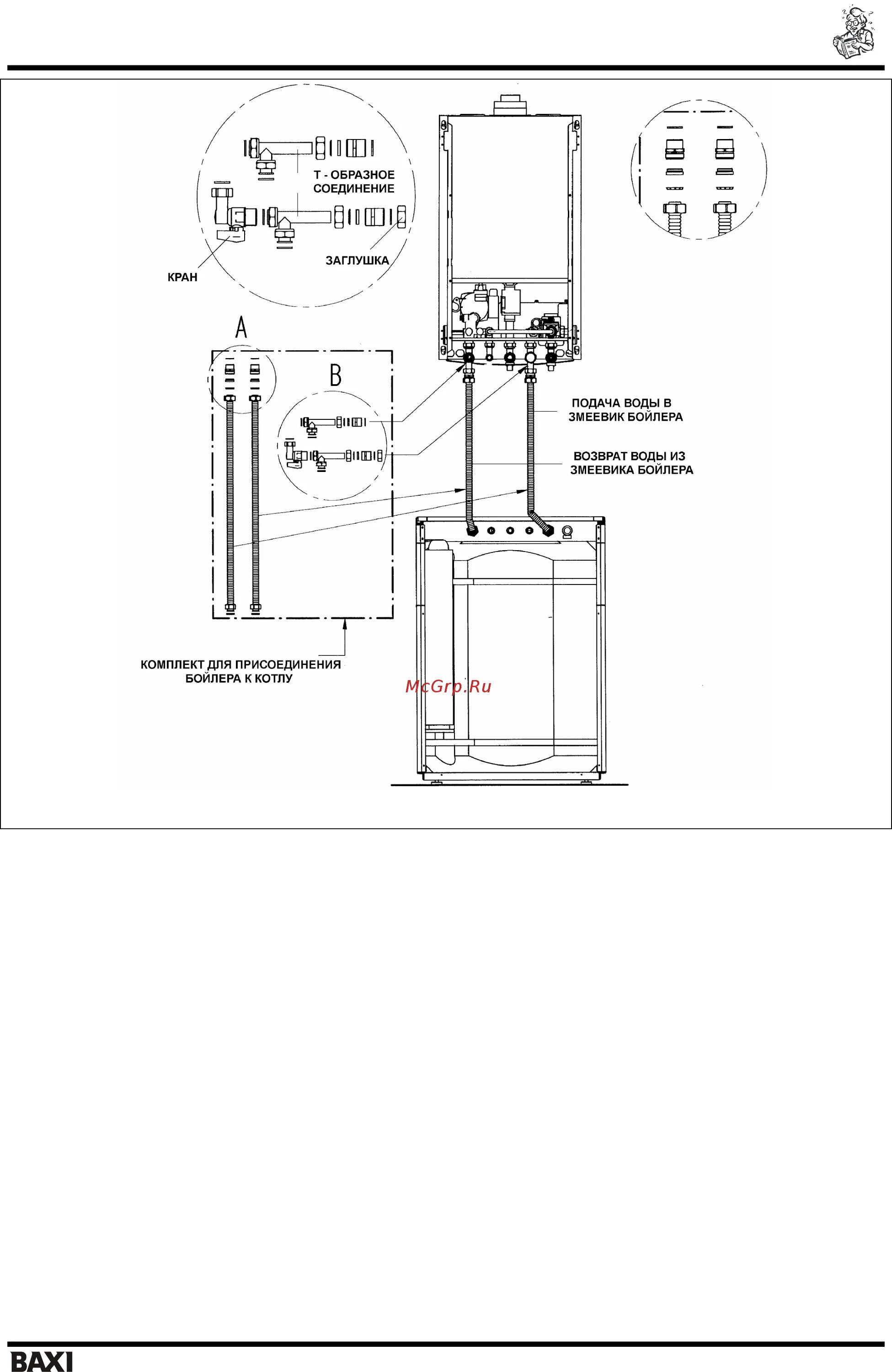Подключение газового бойлера бакси Baxi UB 8/11 Присоединение датчика ntc контура гвс