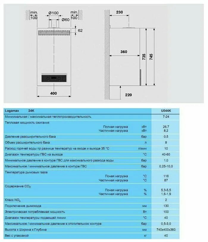 Конвекционный газовый котел Buderus Logamax U072-35, одноконтурный - купить в ин