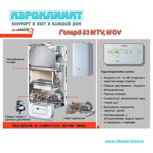 Подключение газового котла гепард Настенный газовый котел Protherm Гепард 23 MOV