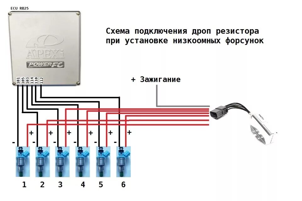 Подключение газовых форсунок к бензиновым форсункам 53. Дроп резистор для низкоомных форсунок. Подключение. - Nissan Skyline (R33), 