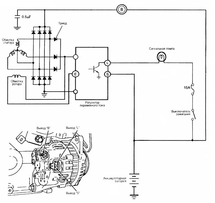 Подключение генератор d Electrical diagram of the generator (Kia Avella 1994-2000: Power unit: Battery a