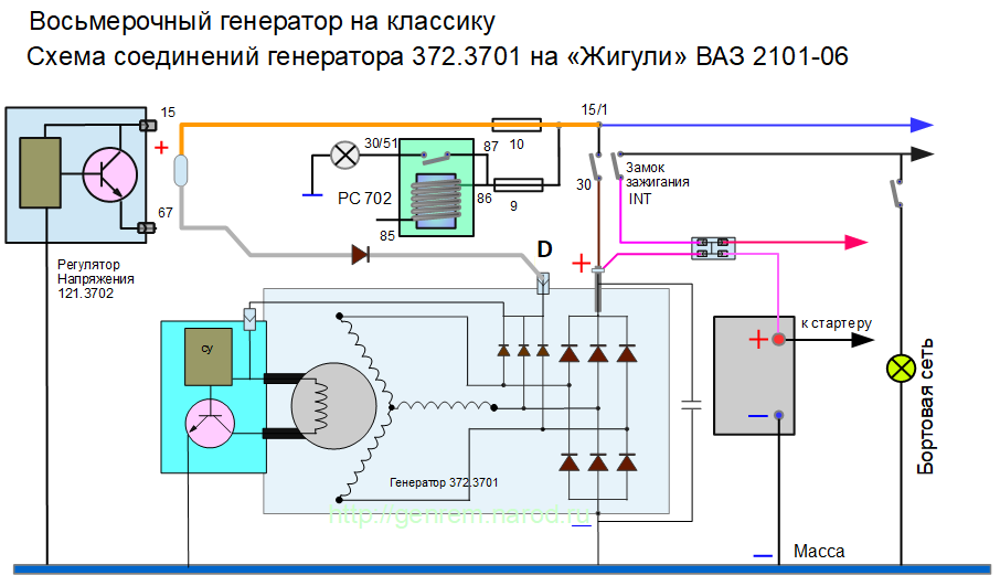 Подключение генератора 2103 372 3701 генератор схема подключения