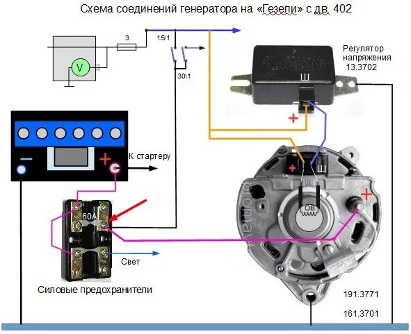Подключение генератора 402 двигатель газель Мотор. Генератор Стартвольт. - УАЗ Канонир, 2,4 л, 2000 года своими руками DRIVE