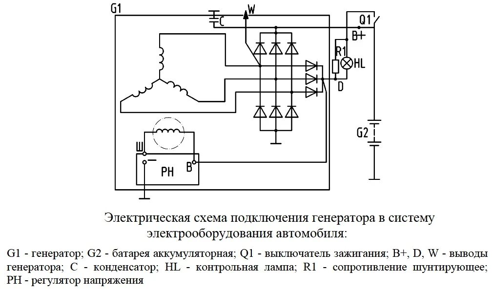 Подключение генератора 5122.3771 20 на газ 21 Схема возбуждения генератора газель 405 двигатель - фото