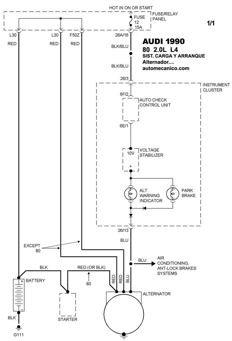Подключение генератора ауди 100 AUDI - Sistema de carga y arranque 1990 - Graphics - Esquemas Vehiculos - Altern