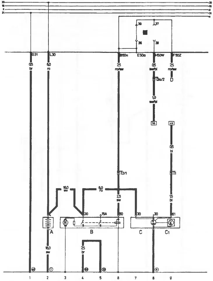 Подключение генератора ауди 80 б3 Schemat elektryczny akumulatora, rozrusznika i alternatora (Audi 80 B3, 1986-199