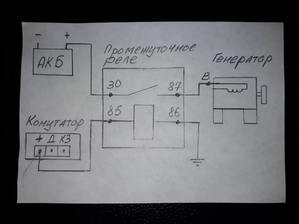 Подключение генератора через реле Подача напряжения на возбуждение генератора через промежуточное реле. - УАЗ 3962