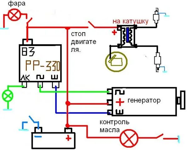 Подключение генератора днепр Народ, как подключать рр330? Кидал шунт генератора на "ш" реле, плюс гены на плю