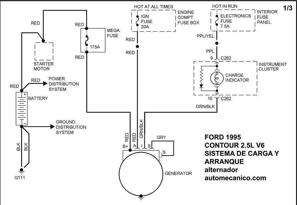 Подключение генератора форд FORD - Sistema de carga y arranque 1995 - Graphics - Esquemas Vehiculos - Altern