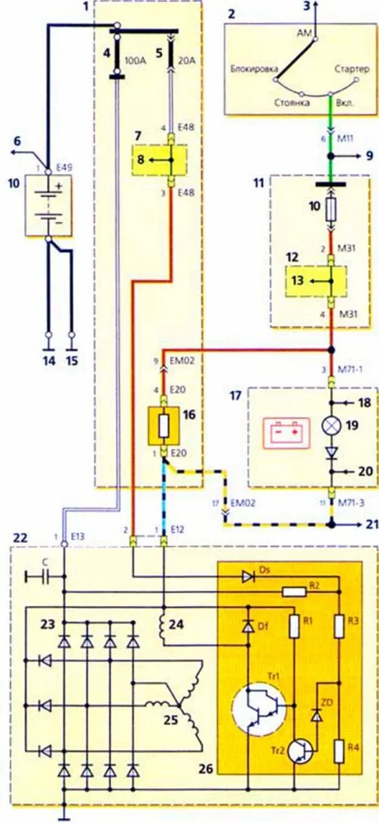 Подключение генератора хендай Руководство Hyundai Accent (ТагАЗ). Электросхема соединений генератора