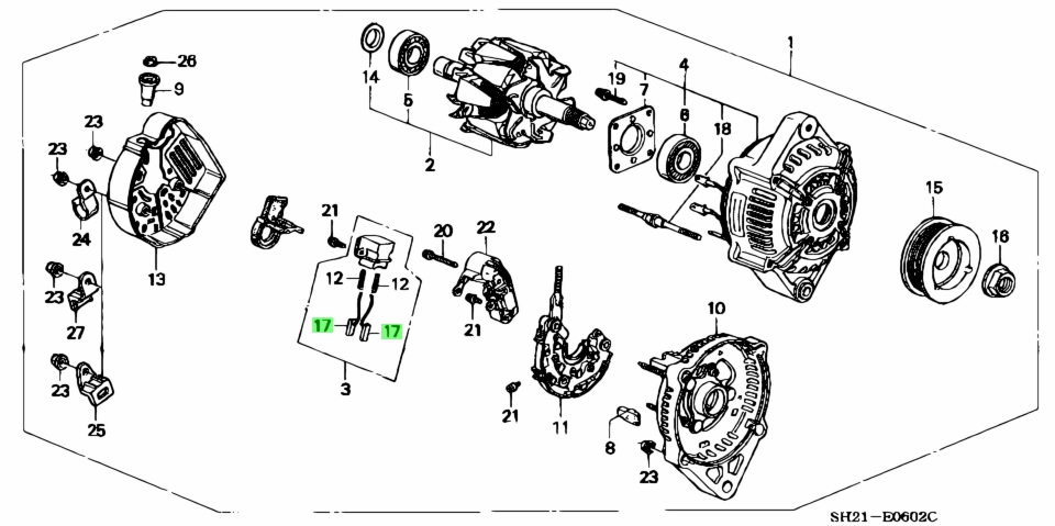 Подключение генератора хонда цивик Купить Honda 31144P01003 (31144-P01-003) Щетка Генератора. Цены, быстрая доставк