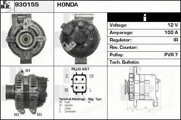 Подключение генератора хонда цивик Генератор HONDA CR-V II (RD) (2001 - 2006)