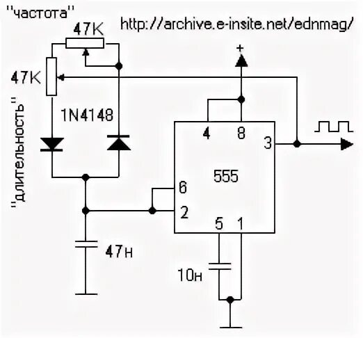 Подключение генератора импульсов ne555 oscillator with pulse width adjusent Electronic schematics, Electronics projects