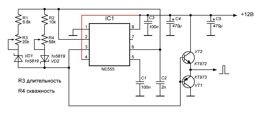 Подключение генератора импульсов ne555 схема Форум РадиоКот * Просмотр темы - генератор прямоугольных импульсов на ne555