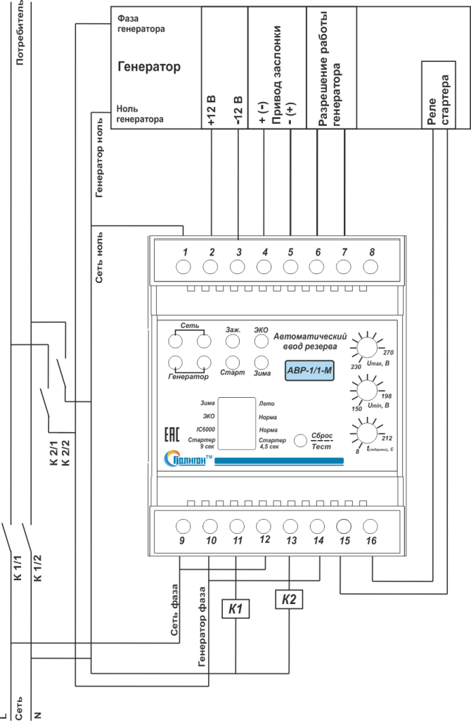 Подключение генератора ipower через авр схема Автоматический ввод резерва АВР-1/1-М ТМ "Полигон" - Купить по цене 11 788 руб. 