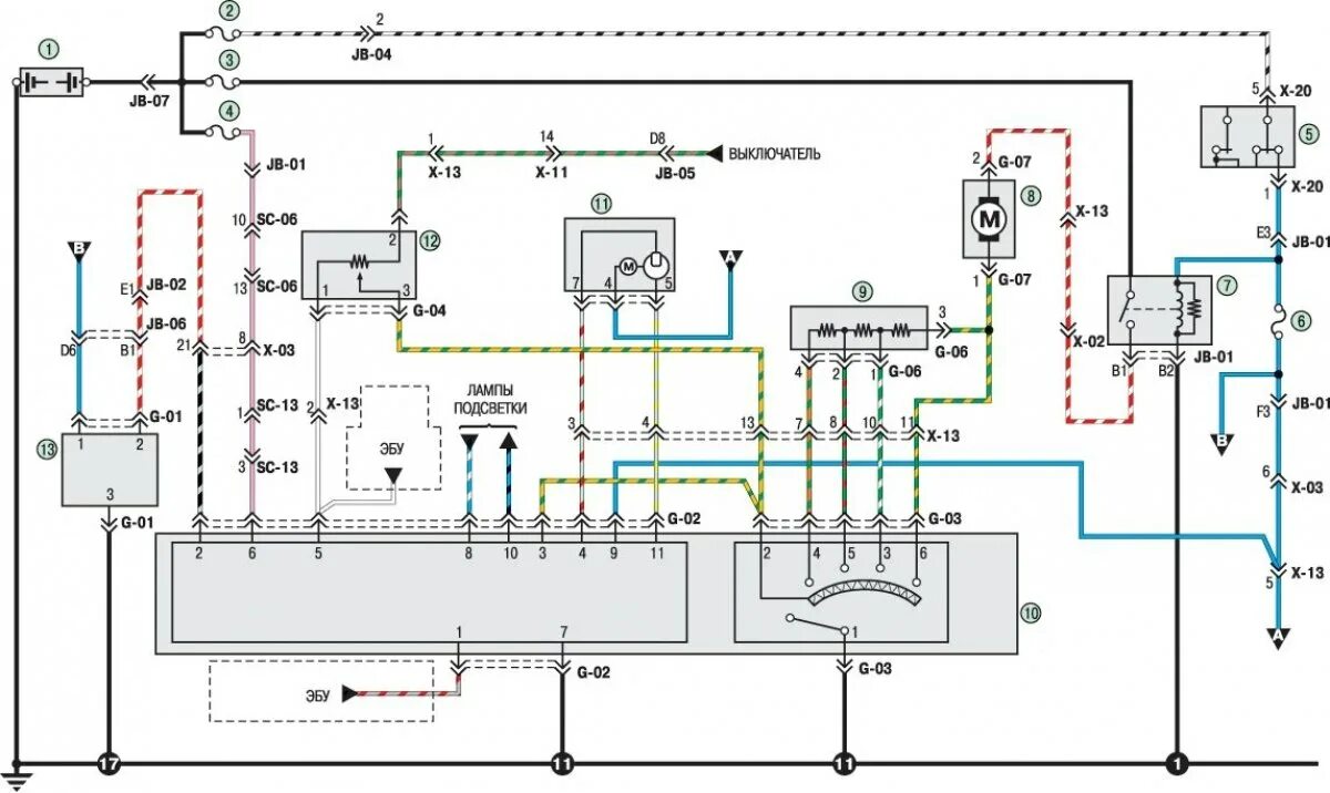 Подключение генератора киа спектра Scheme 14a. Heating and air conditioning system (Kia Spectra 2000-2009: Electric