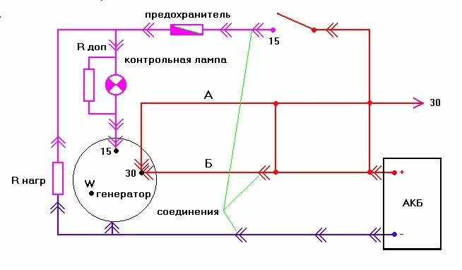 Подключение генератора лампочку Обобщающая схема генератора - Приборы - Автомобиль - Каталог статей